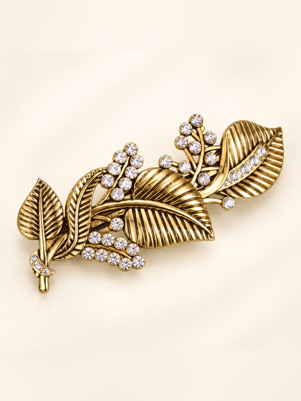 Luxury Gold Leaf Crystal Floral Hair Barrette